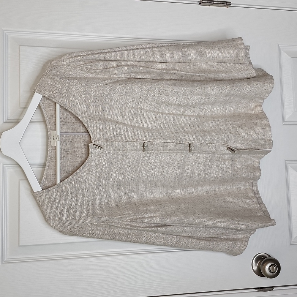 J. Jill Neutral Colored Linen & Rayon Blend Toggle Cardigan, Medium